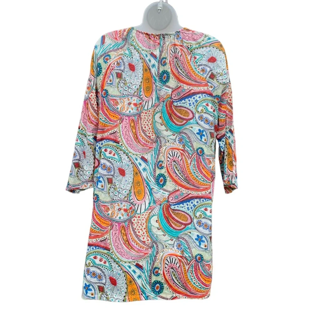 J CREW Women's Sz M Artful Floral‎ Boho Tassel Tie Beach Lightweight Tunic Top